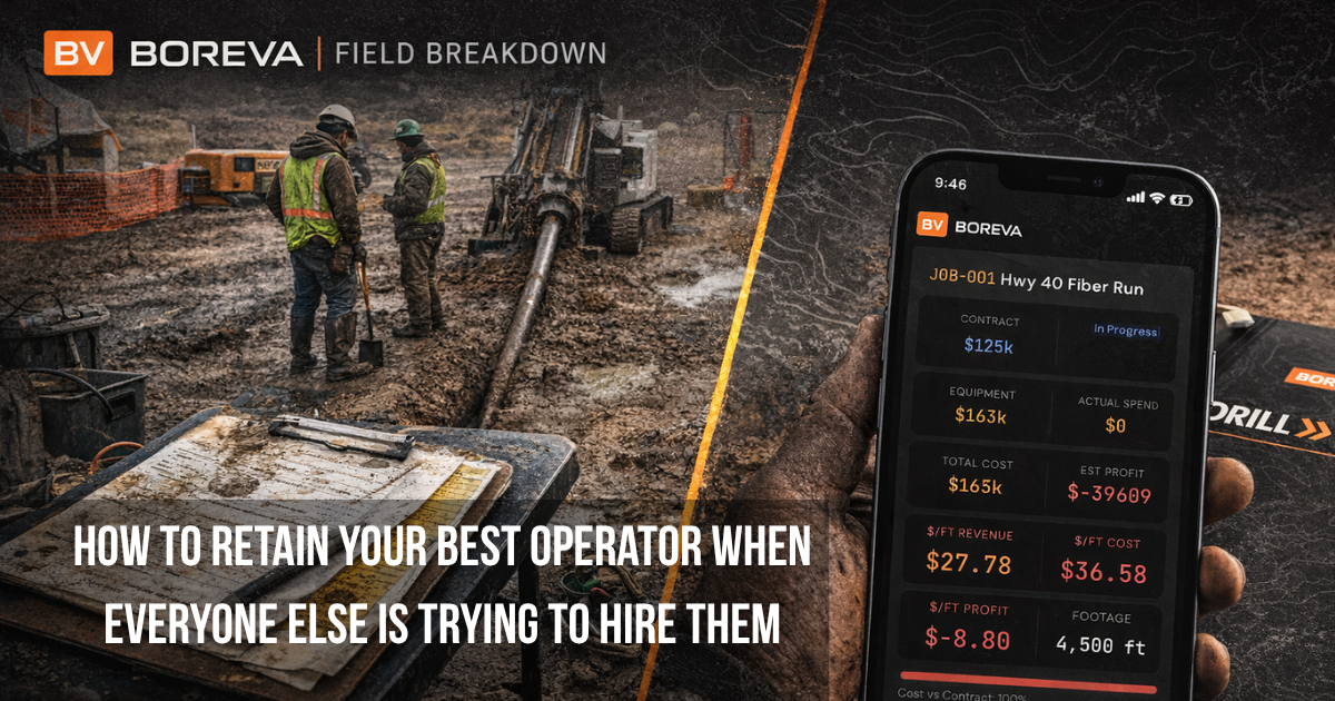 BOREVA Field Breakdown graphic promoting an article on how to retain your best operator in the HDD industry